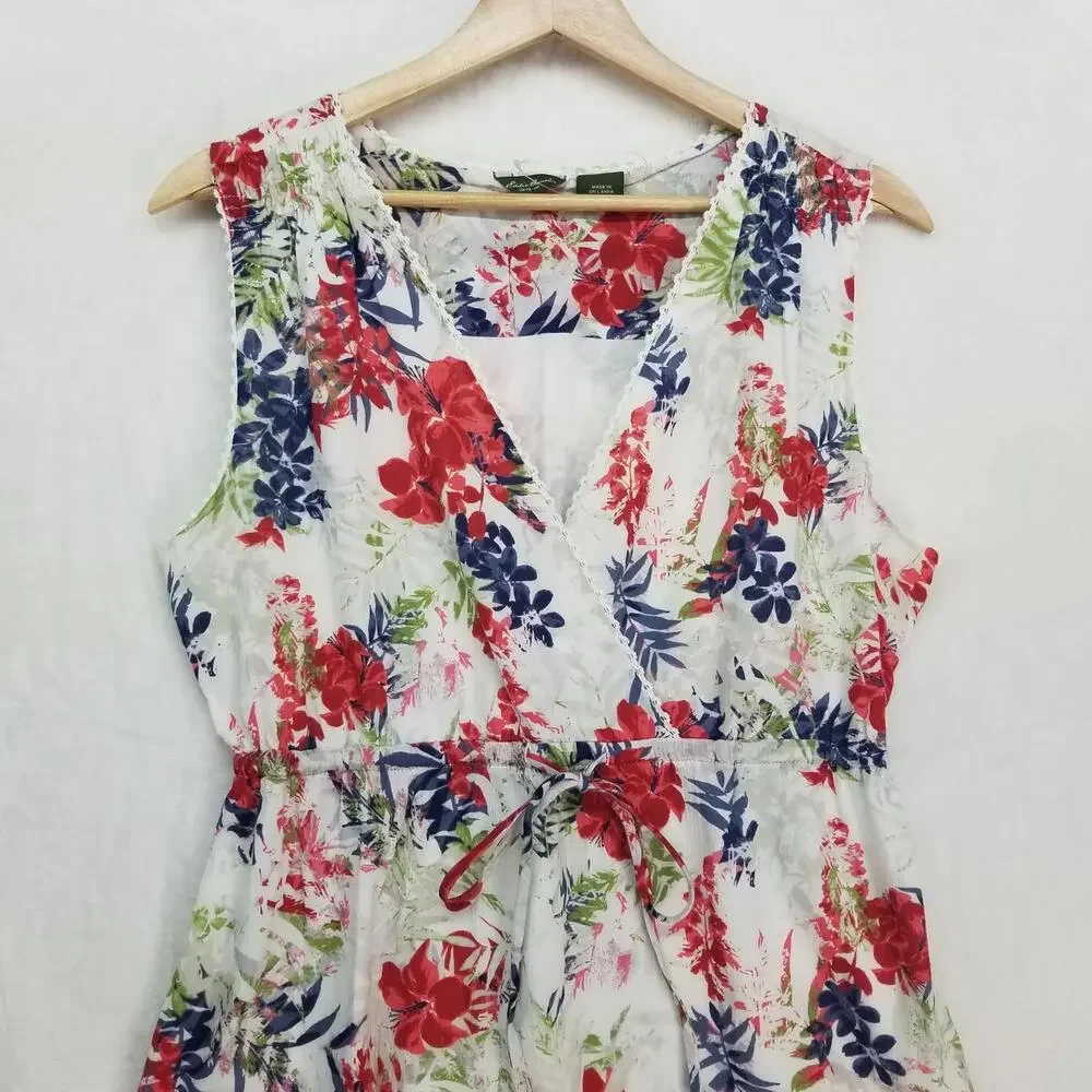 Eddie Bauer Sleeveless Dress Womens 8‎ White Red Blue Green Floral 100% Cotton - Picture 3 of 13